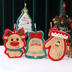 Christmas Fingertip Towel Coral Fleece Soft Cleaning Rag Absorbent Towel