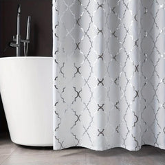 PEVA Shower Curtain Silvery Gray Moroccan Pearl Printed Bathroom Curtain