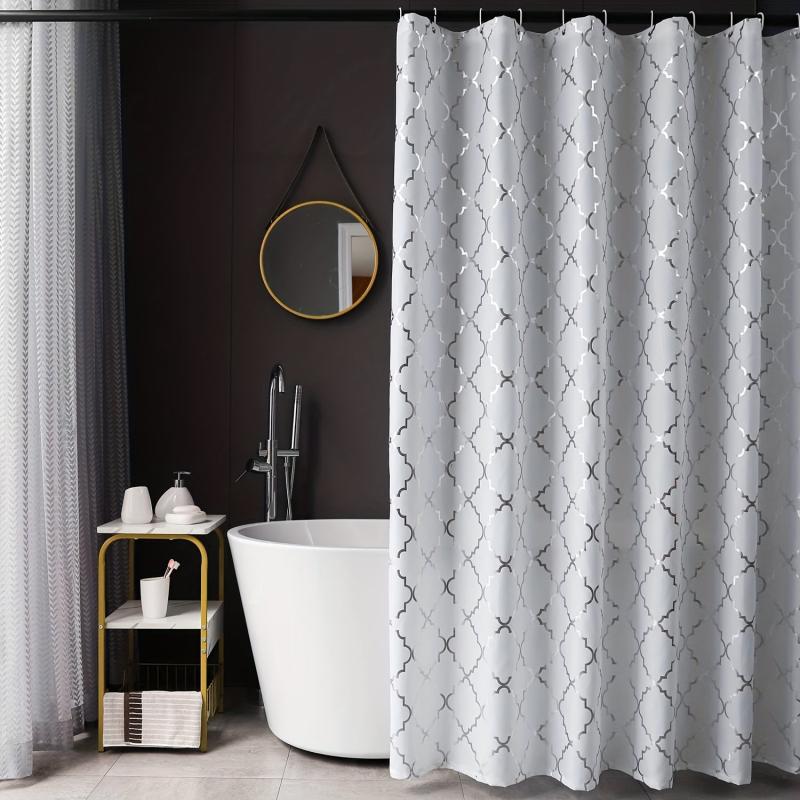 PEVA Shower Curtain Silvery Gray Moroccan Pearl Printed Bathroom Curtain