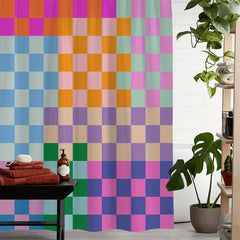 Colorful Checkered Shower Curtain with 12 Hooks