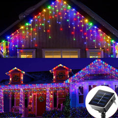 Solar Curtain Icicle Lights 96 LEDs 8 Modes - 16 Drops, Waterproof