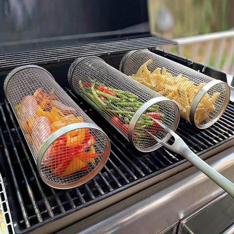 Stainless Steel Grill Basket 19.3cm Rolling Barbecue Bag
