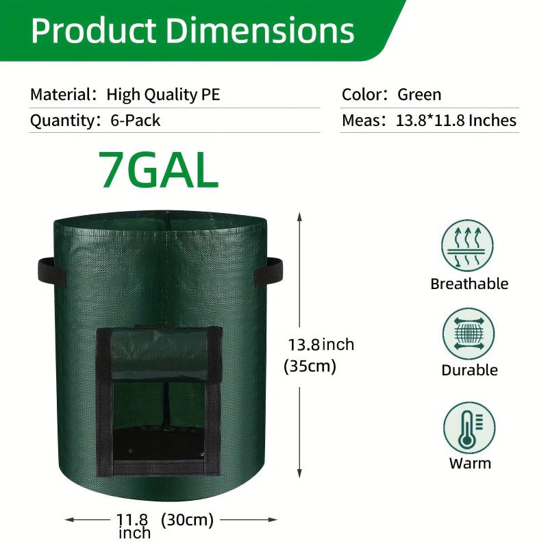 6pcs Potato Grow Bags 7 & 10 Gallon for Homegrown Potatoes & Veggies