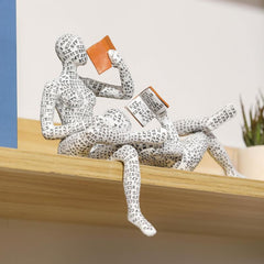 2pcs Reading Woman Statue Elegant Garden Patio Bookshelf Decor