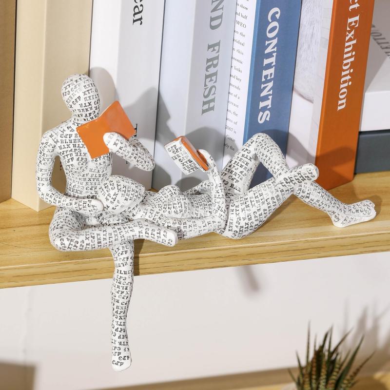 2pcs Reading Woman Statue Elegant Garden Patio Bookshelf Decor