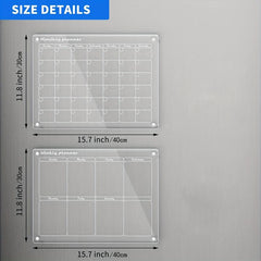 Acrylic Magnetic Calendar for Fridge 2 Sets Clear Dry Erase Planner Whiteboard