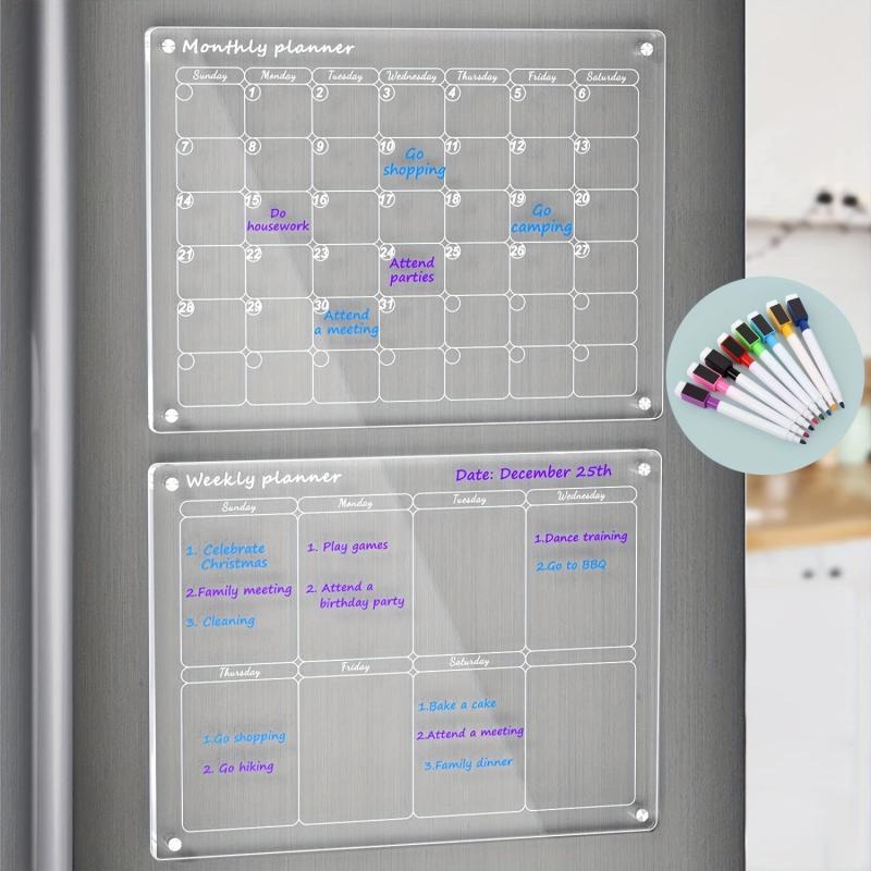 Acrylic Magnetic Calendar for Fridge 2 Sets Clear Dry Erase Planner Whiteboard
