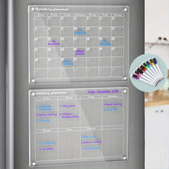 Acrylic Magnetic Calendar for Fridge 2 Sets Clear Dry Erase Planner Whiteboard