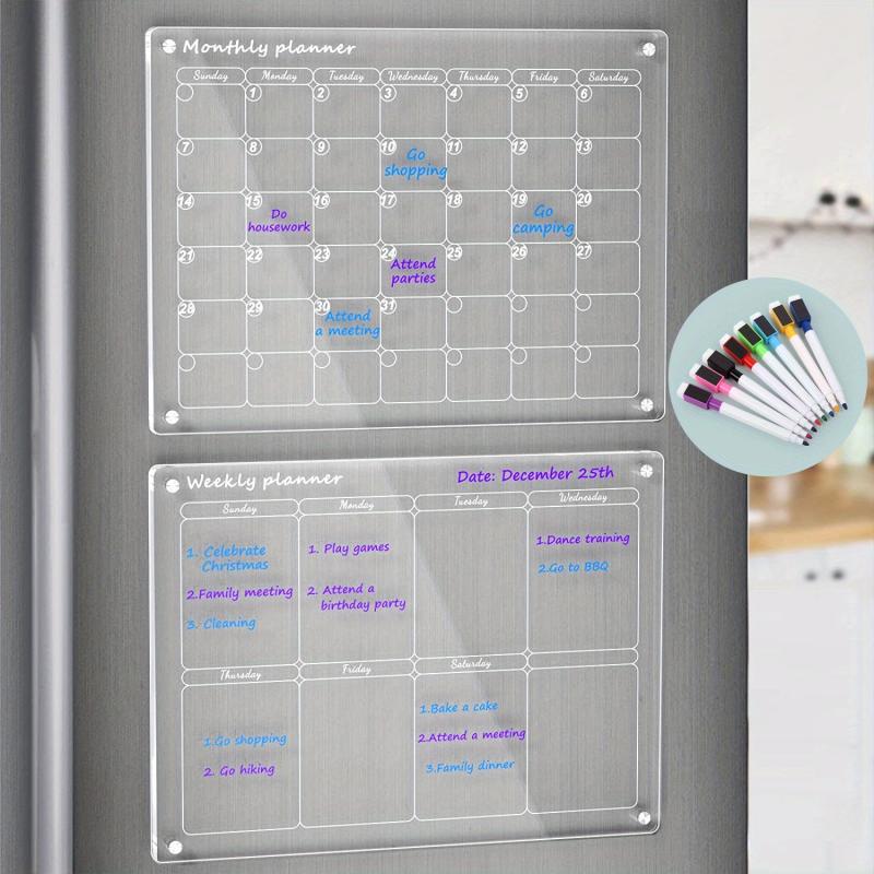 Acrylic Magnetic Calendar for Fridge 2 Sets Clear Dry Erase Planner Whiteboard