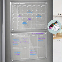 Acrylic Magnetic Calendar for Fridge 2 Sets Clear Dry Erase Planner Whiteboard