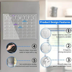 Acrylic Magnetic Dry Erase Board Calendar For Fridge 39.88cmx29.97cm Clear