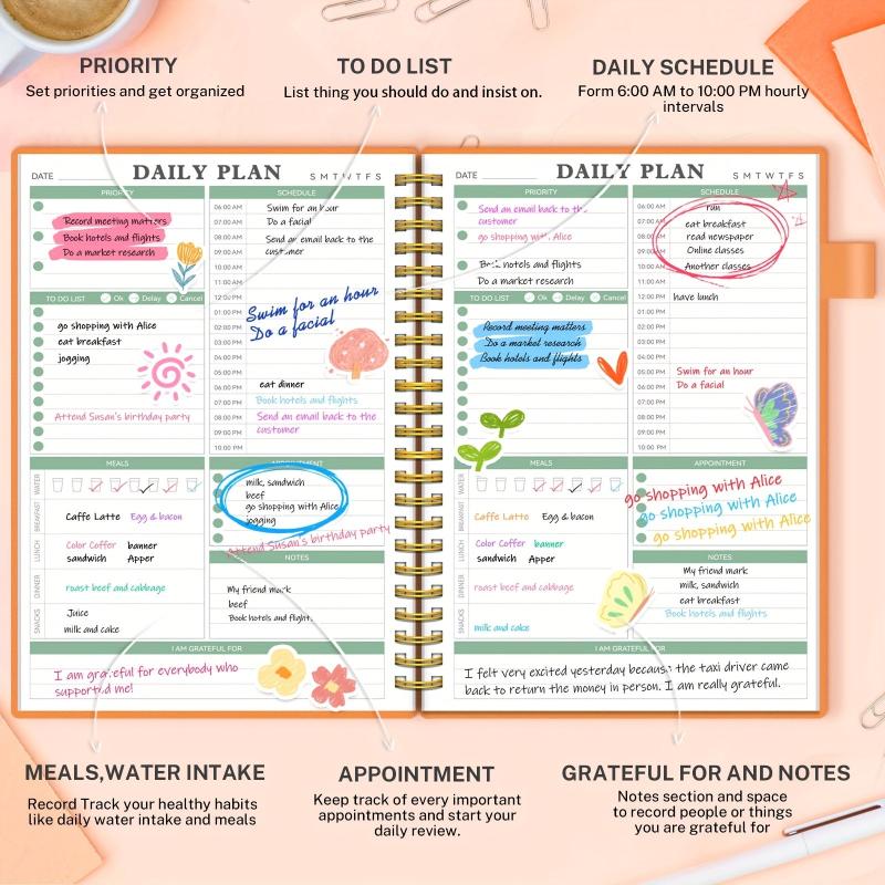 Undated Spiral Daily To Do List Planner Meal Tracker