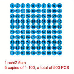 500pcs Pack Number Label 1-100 Round 25MM Marker Pin Control Sticker Sticker