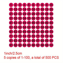 500pcs Pack Number Label 1-100 Round 25MM Marker Pin Control Sticker Sticker