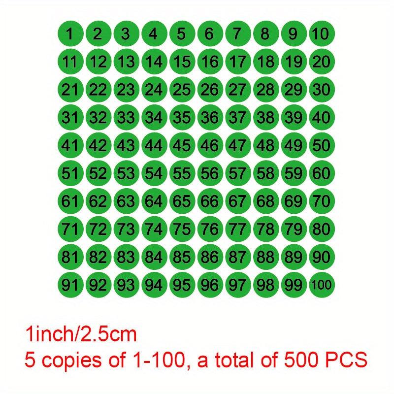 500pcs Pack Number Label 1-100 Round 25MM Marker Pin Control Sticker Sticker