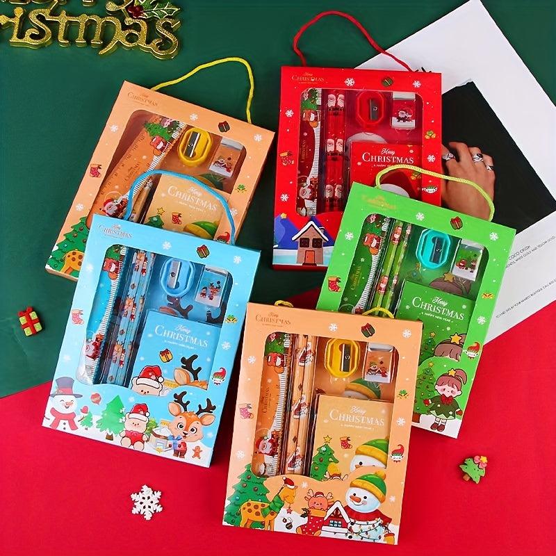 Christmas Stationery Set - 6 Pcs, Ruler, Eraser, Memo Pad, Sharpener, Pencil