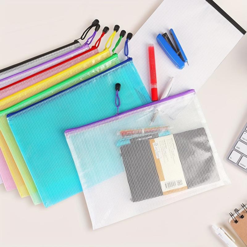 10pcs Multicolor Mesh Waterproof Zipper File Bags for Documents & Envelopes
