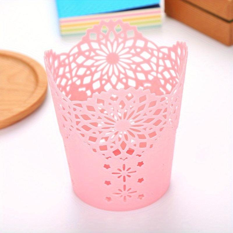 Stationery Lace Plastic Pen Holder Desktop Office Storage Bucket