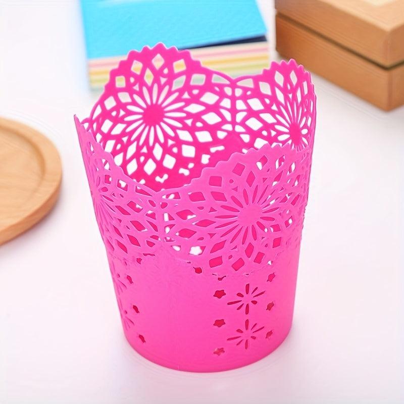 Stationery Lace Plastic Pen Holder Desktop Office Storage Bucket