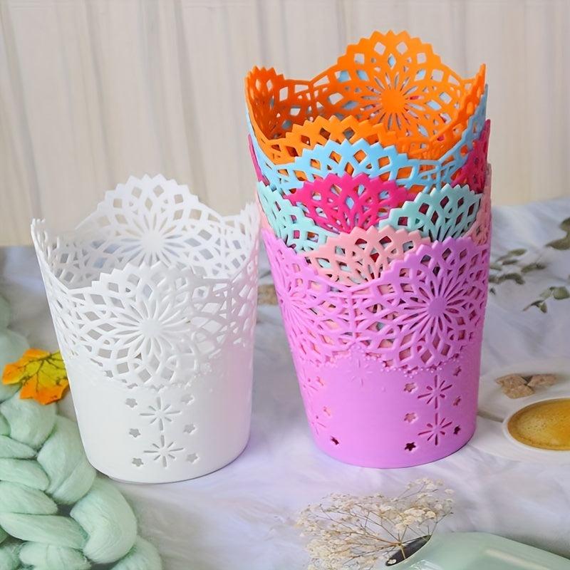 Stationery Lace Plastic Pen Holder Desktop Office Storage Bucket