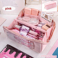 Large Capacity Pencil Case Stationery Box Handheld Portable Office School Girls