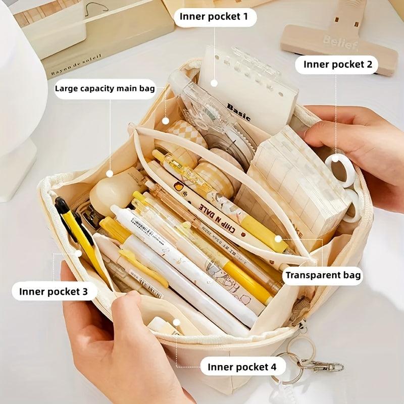 Large Capacity Pencil Case Stationery Box Handheld Portable Office School Girls