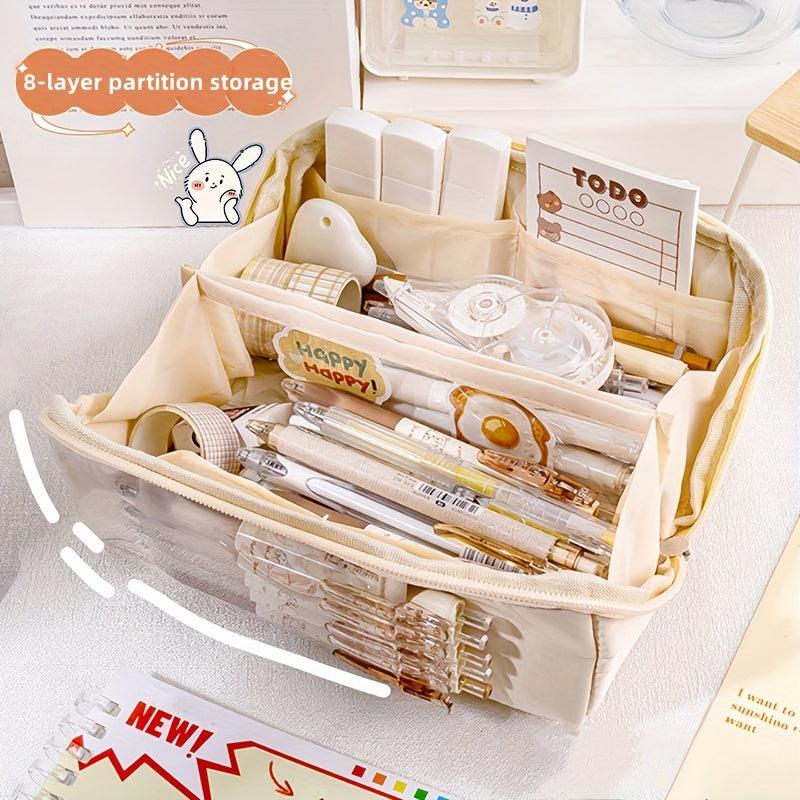 Large Capacity Pencil Case Stationery Box Handheld Portable Office School Girls