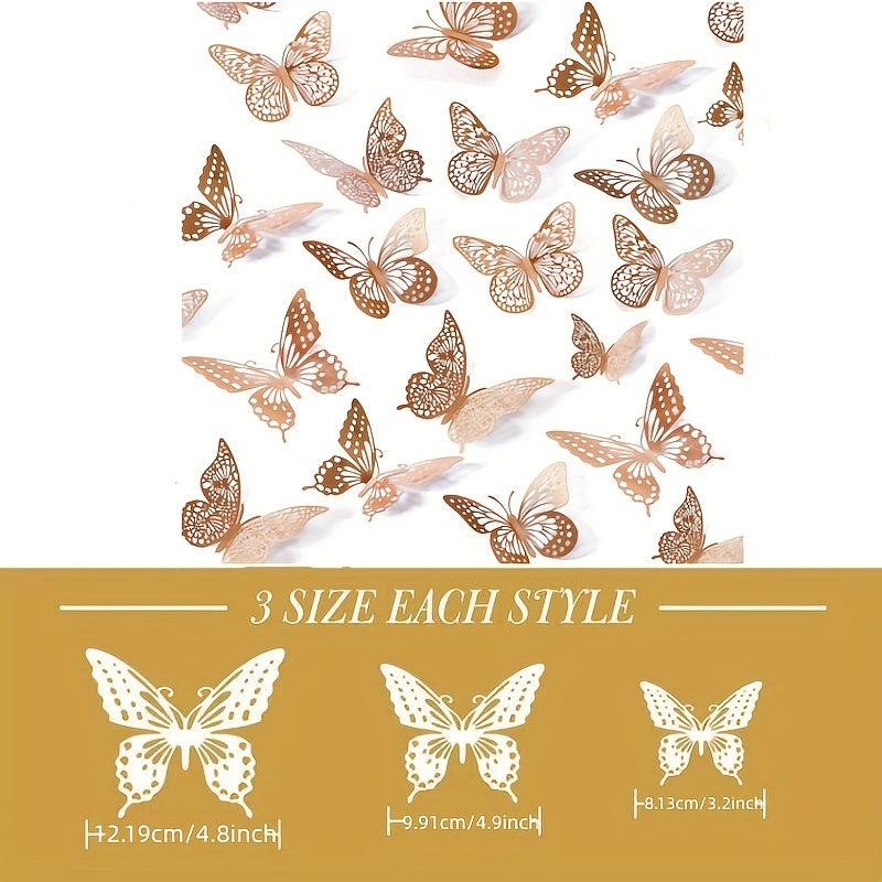 12pcs Golden 3D Butterfly Wall Decor - Wedding Decorations