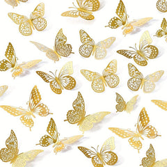 12pcs Golden 3D Butterfly Wall Decor - Wedding Decorations