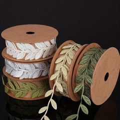 1yd Embossed Leaves Nonwoven Ribbon Lace Snowflake Christmas Leaf Decoration