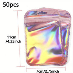 50pcs Laser Iridescent Zip Lock Bag Self Sealing OPP Bags Pouches