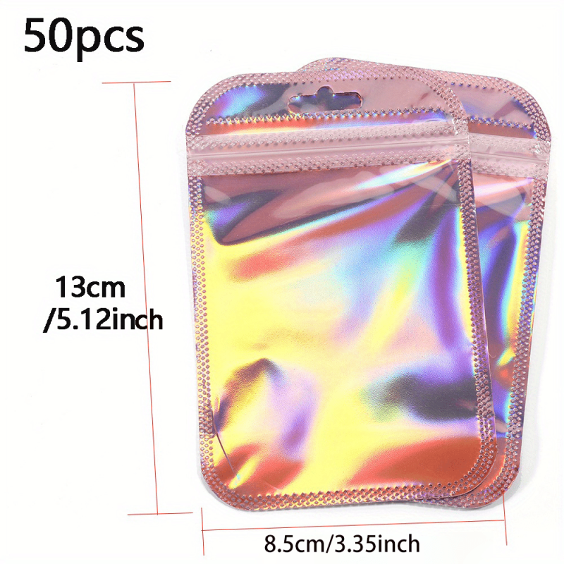50pcs Laser Iridescent Zip Lock Bag Self Sealing OPP Bags Pouches