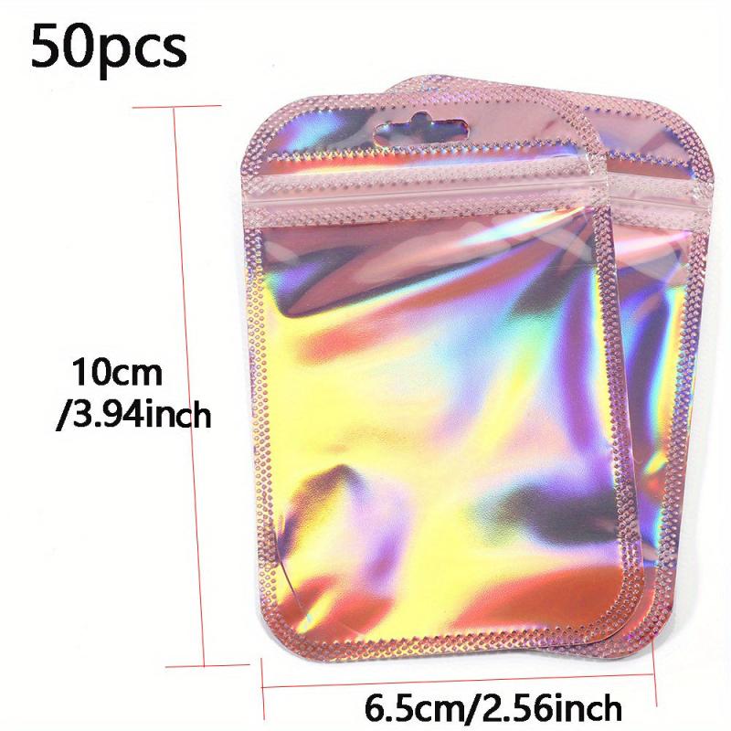 50pcs Laser Iridescent Zip Lock Bag Self Sealing OPP Bags Pouches