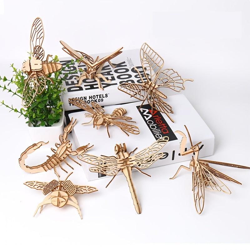 3D Wooden Insect Animal Puzzle DIY Toy Gift
