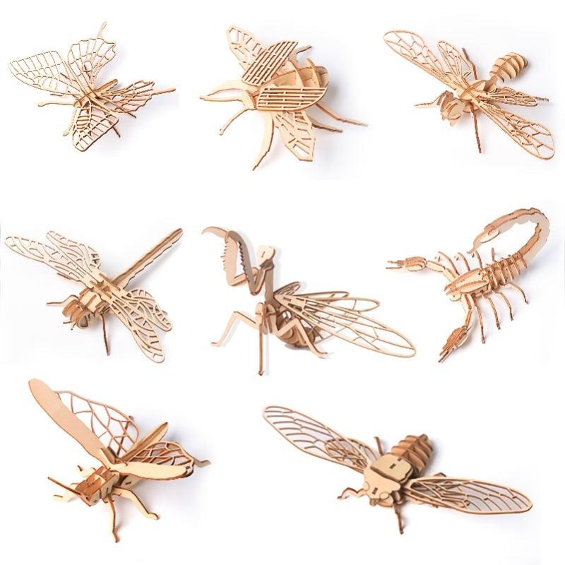 3D Wooden Insect Animal Puzzle DIY Toy Gift