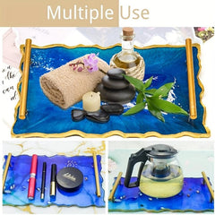 Silicone Resin Tray Mold Geode Agate & Handles DIY Crafts Faux Agate Tray