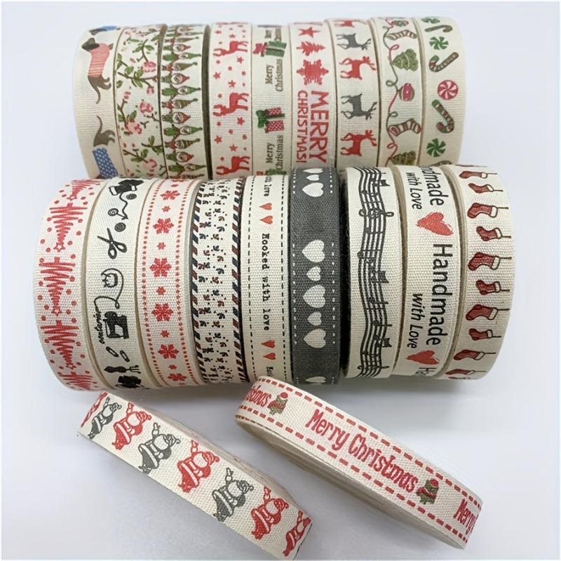 5Yards 10mm Christmas Cotton Ribbon For Sewing Fabric DIY Gift Wrapping