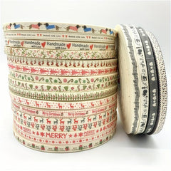 5Yards 10mm Christmas Cotton Ribbon For Sewing Fabric DIY Gift Wrapping