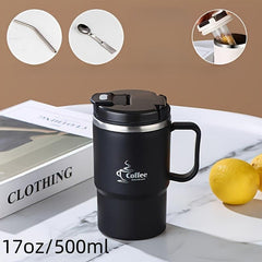 Stainless Steel Insulated Coffee Mug 17oz with Lid, Spoon, Tea Infuser