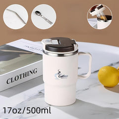 Stainless Steel Insulated Coffee Mug 17oz with Lid, Spoon, Tea Infuser