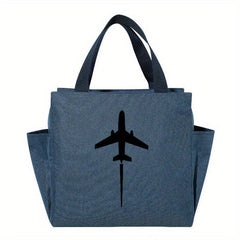 Insulated Lunch Bag Airplane Silhouette Print Thick Cooler Box Canvas Hot Lunch