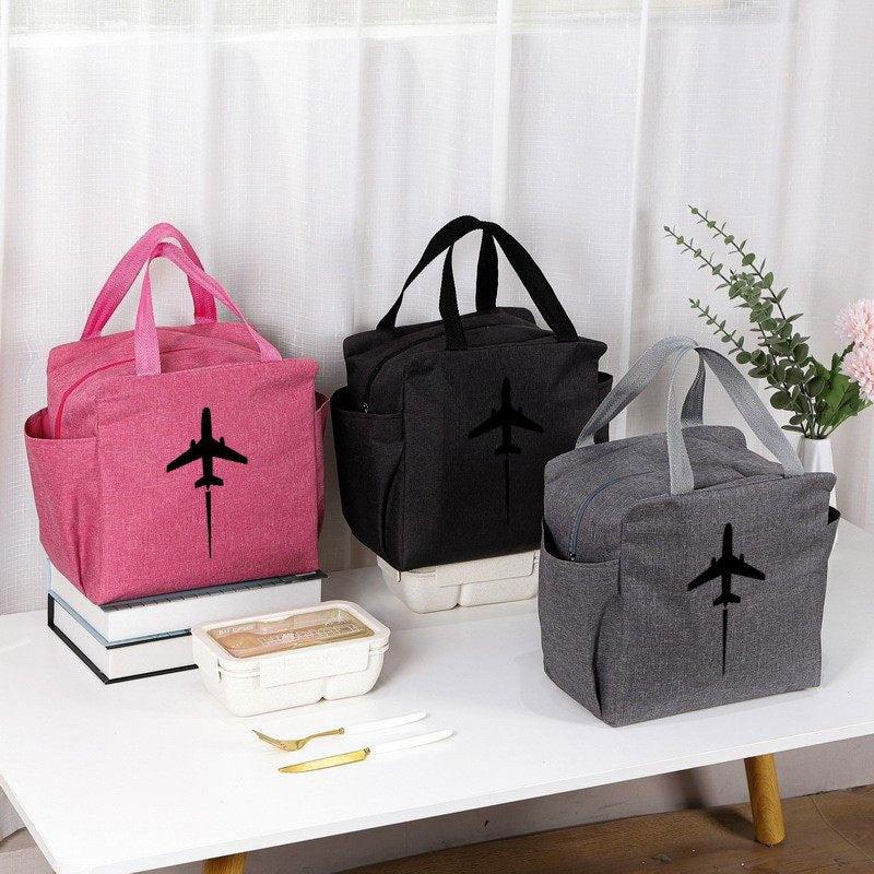 Insulated Lunch Bag Airplane Silhouette Print Thick Cooler Box Canvas Hot Lunch