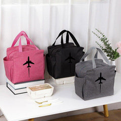Insulated Lunch Bag Airplane Silhouette Print Thick Cooler Box Canvas Hot Lunch