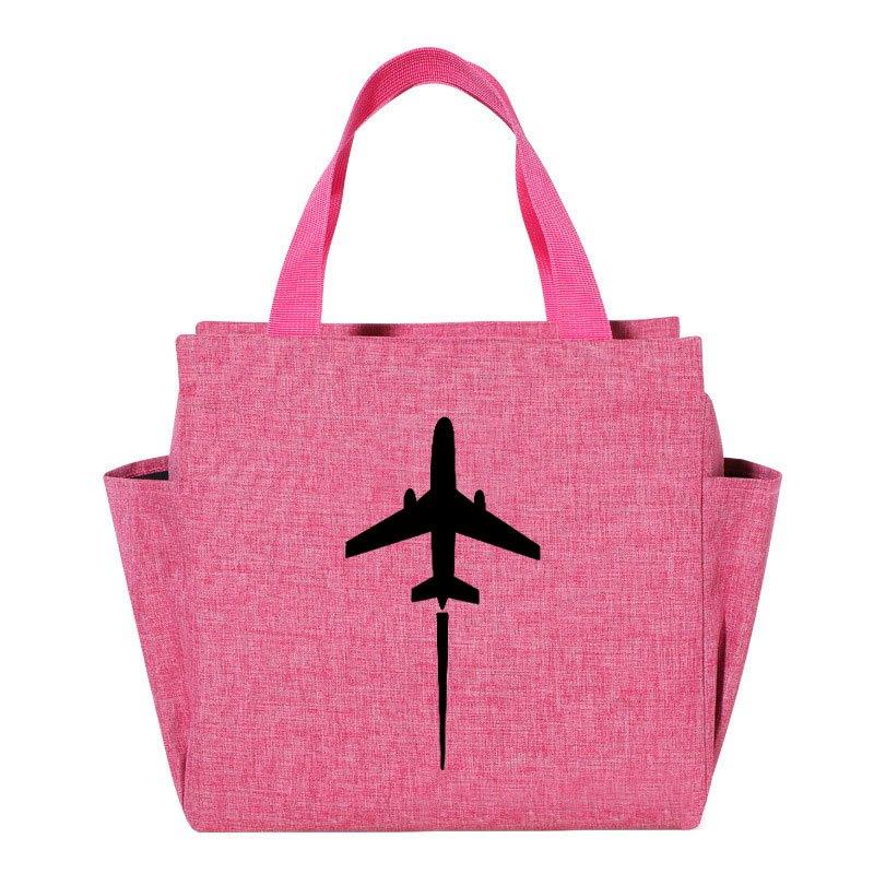 Insulated Lunch Bag Airplane Silhouette Print Thick Cooler Box Canvas Hot Lunch