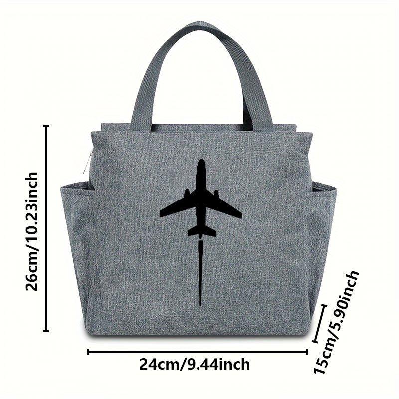 Insulated Lunch Bag Airplane Silhouette Print Thick Cooler Box Canvas Hot Lunch