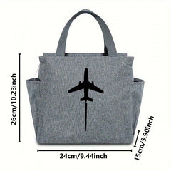 Insulated Lunch Bag Airplane Silhouette Print Thick Cooler Box Canvas Hot Lunch