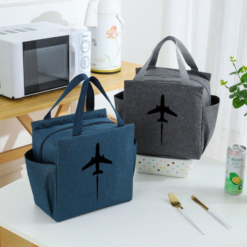 Insulated Lunch Bag Airplane Silhouette Print Thick Cooler Box Canvas Hot Lunch