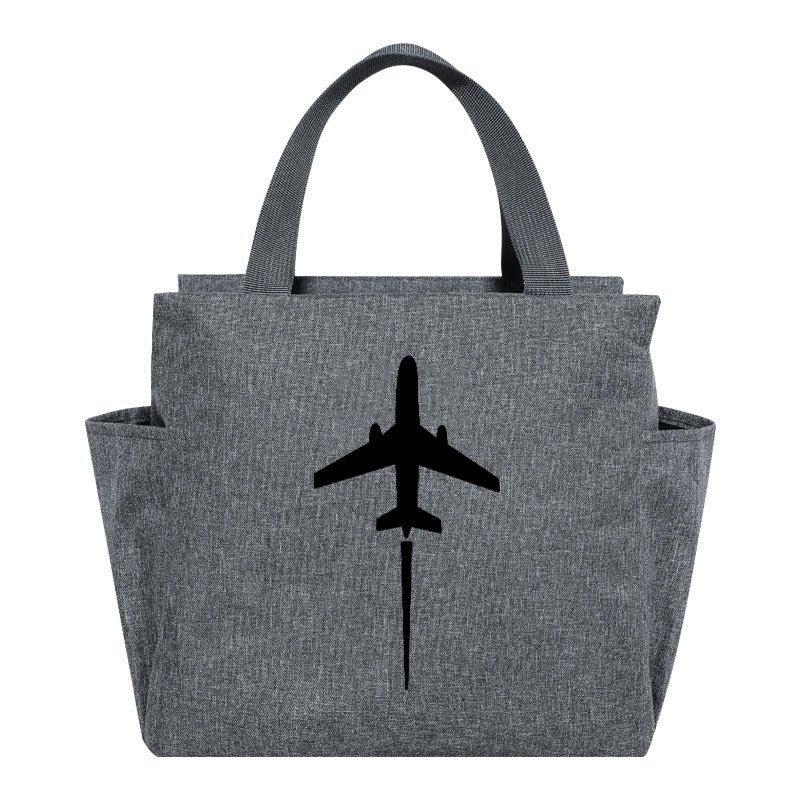 Insulated Lunch Bag Airplane Silhouette Print Thick Cooler Box Canvas Hot Lunch