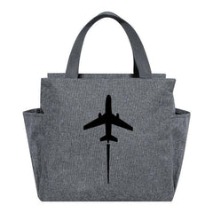 Insulated Lunch Bag Airplane Silhouette Print Thick Cooler Box Canvas Hot Lunch