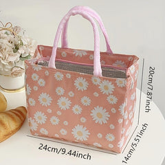 2 Pack Daisy Print Insulated Lunch Bag Bento Box Tote Square Hand Washable